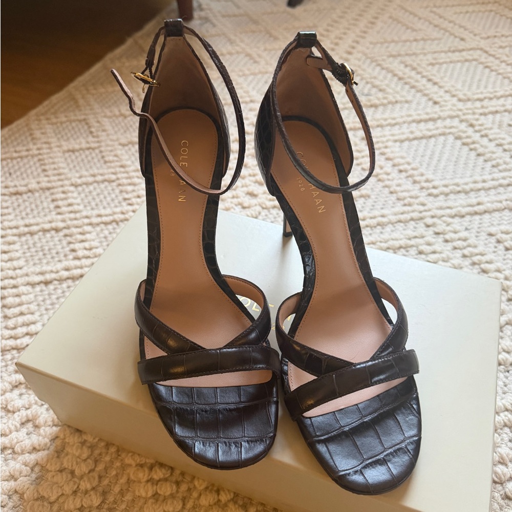 Cole Haan Women's brown croc embossed Strappy Heels